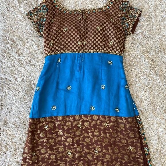 Brown and blue patiala style salwar suit - Picture 2 of 8